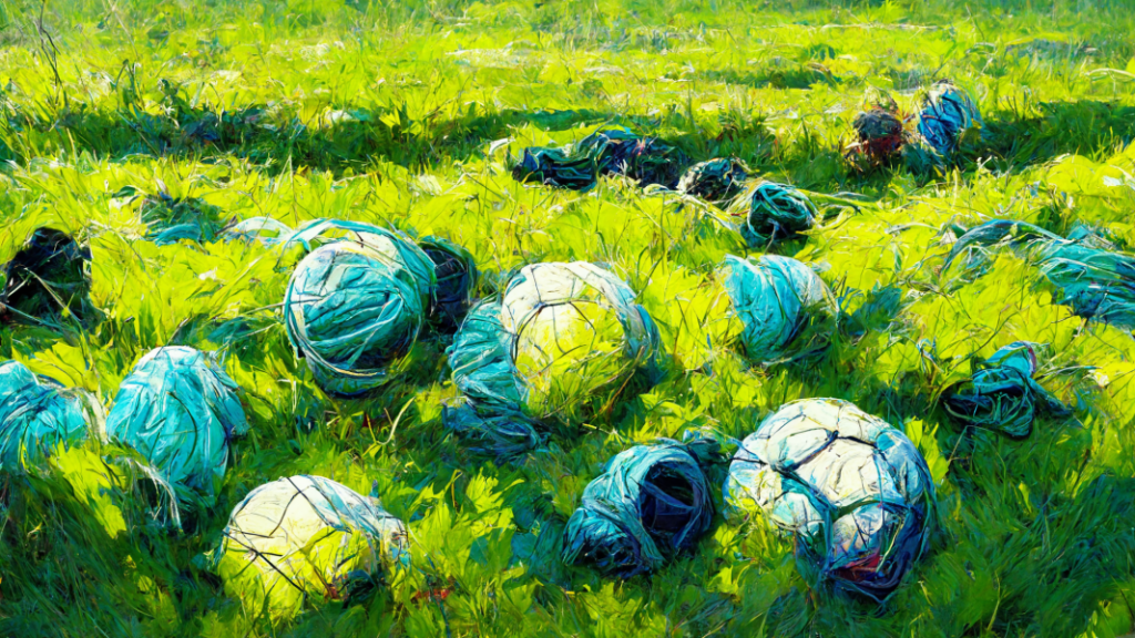 футбольные мячи на зеленом поле